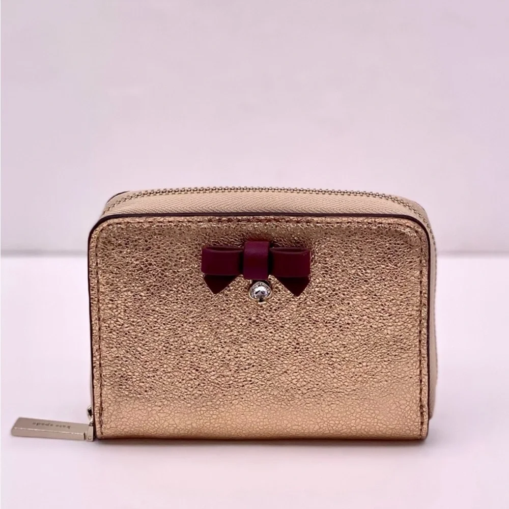 NWT Kate Spade / Wrapping Party - Glittering Rose Gold / Small Zip Card Wallet